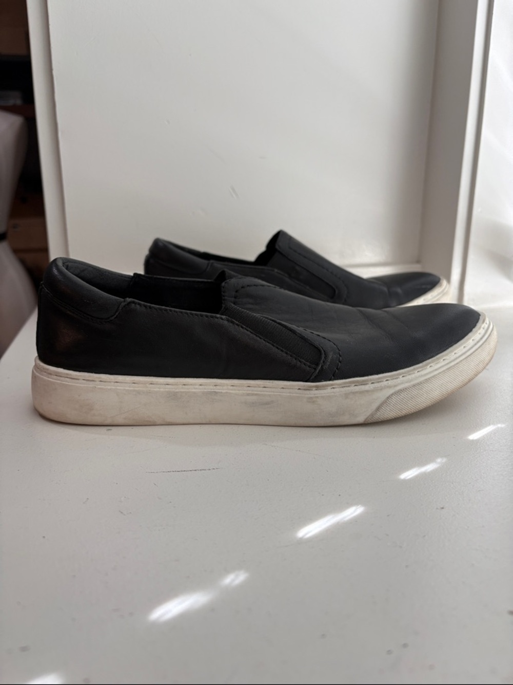 Kenneth Cole Black Leather Slip-On Sneakers with White Sole